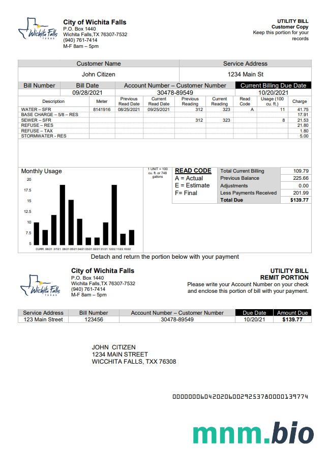 USA Miasto Wichita Falls rachunek za media szablon w formacie Word i PDF